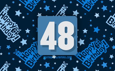 4k, 嬉しいのは48年に誕生日, 青抽象的背景, 誕生パーティー, 最小限の, 48歳の誕生日, 嬉しいで第48回誕生日, 作品, 誕生日プ, 第48回誕生パーティー