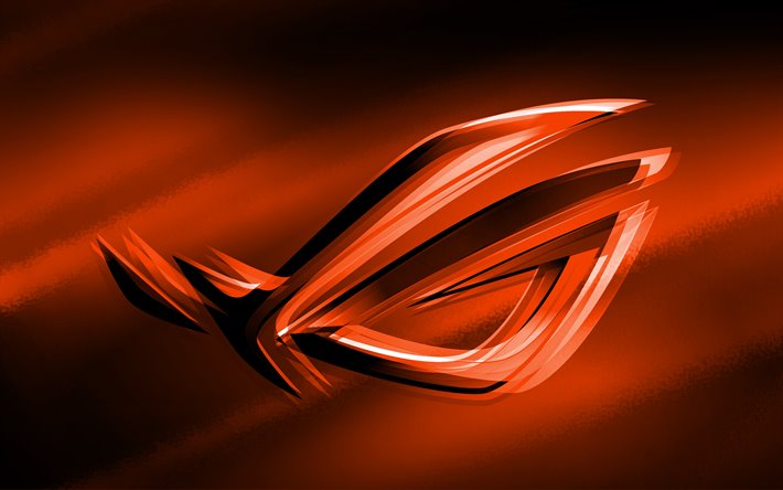 4k, RoG orange logo, orange blurred background, Republic of Gamers, RoG 3D logo, ASUS, creative, RoG