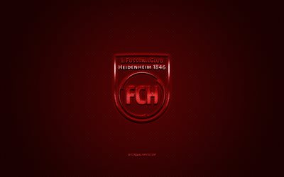 FC Heidenheim, German football club, Bundesliga 2, red logo, red carbon fiber background, football, Heidenheim am Brenz, Germany, FC Heidenheim logo