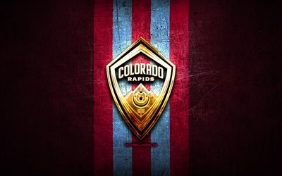 Colorado Rapids, golden logo, MLS, purple metal background, american soccer club, Colorado Rapids FC, United Soccer League, Colorado Rapids logo, soccer, USA