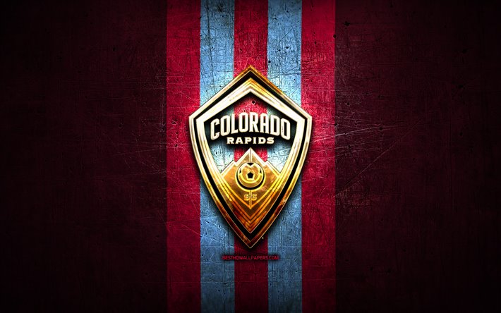 Colorado Rapids, altın logo, İLKAY, mor metal arka plan, Amerikan Futbol Kul&#252;b&#252;, Colorado Rapids FC, United Futbol Ligi, Colorado Rapids logo, futbol, ABD