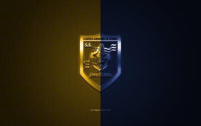 SS Juve Stabia, Italian football club, Serie B, sininen keltainen logo, sininen keltainen hiilikuitu tausta, jalkapallo, Castellammare di Stabia, Italia, Juve Stabialogo