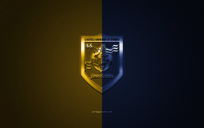SS Juve Stabia, Italian football club, Serie B, sininen keltainen logo, sininen keltainen hiilikuitu tausta, jalkapallo, Castellammare di Stabia, Italia, Juve Stabialogo
