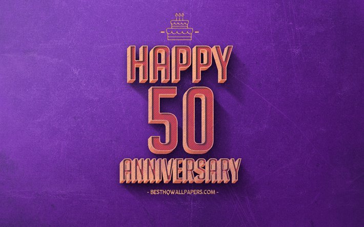 50 Years Anniversary, Purple Retro Background, 50th Anniversary sign, Retro Anniversary Background, Retro Art, Happy 50th Anniversary, Anniversary Background