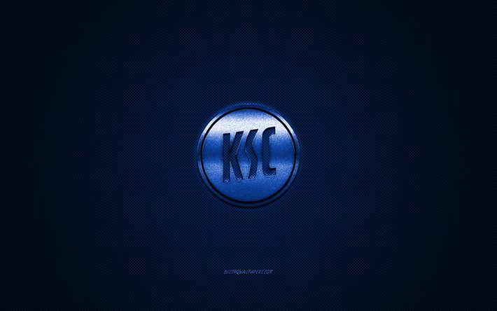 karlsruher sc, german football club, bundesliga 2, blue logo, blue carbon fiber background, football, karlsruher, germany, karlsruher sc logo