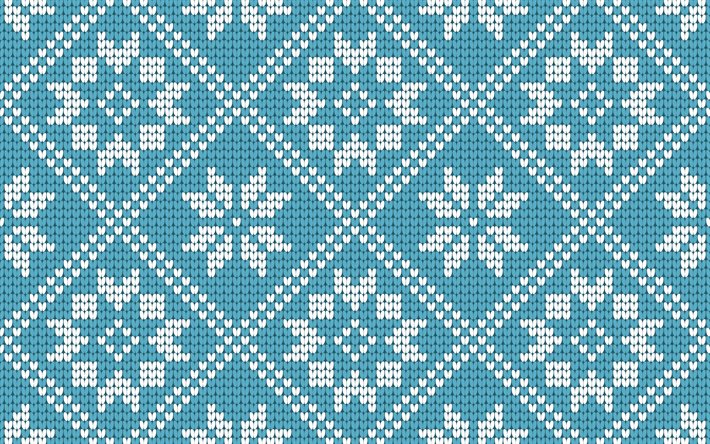 blue winter knitted texture, blue winter background, knitted texture, blue background with snowflakes, christmas texture