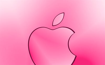 Ma&#231;&#227;-de-rosa logotipo, criativo, cor-de-rosa de fundo desfocado, o m&#237;nimo de, Log&#243;tipo da Apple, obras de arte, Apple