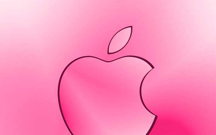 Apple rosa logotipo, creativo, rosa fondo desenfocado, m&#237;nimos, el logotipo de Apple, obras de arte, Apple