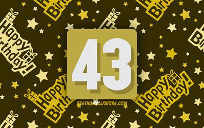 4k, 嬉しい43歳の誕生日, 黄色の抽象的背景, 誕生パーティー, 最小限の, 43歳の誕生日, 幸第43回誕生日, 作品, 誕生日プ, 第43回誕生パーティー