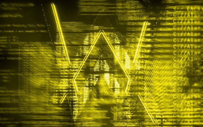 Alan Walker keltainen logo, luova, digitaalista taidetta, supert&#228;hti&#228;, Alan Walker-logo, musiikin t&#228;hdet, Alan Walker