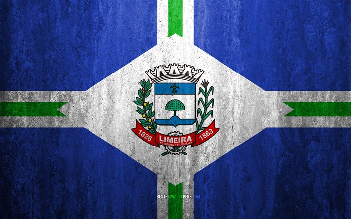 Flag of Limeira, 4k, stone background, Brazilian city, grunge flag, Limeira, Brazil, Limeira flag, grunge art, stone texture, flags of brazilian cities