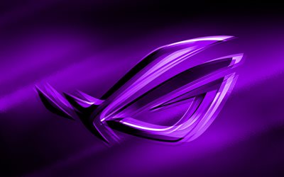 4k, RoG violet logo, violet blurred background, Republic of Gamers, RoG 3D logo, ASUS, creative, RoG