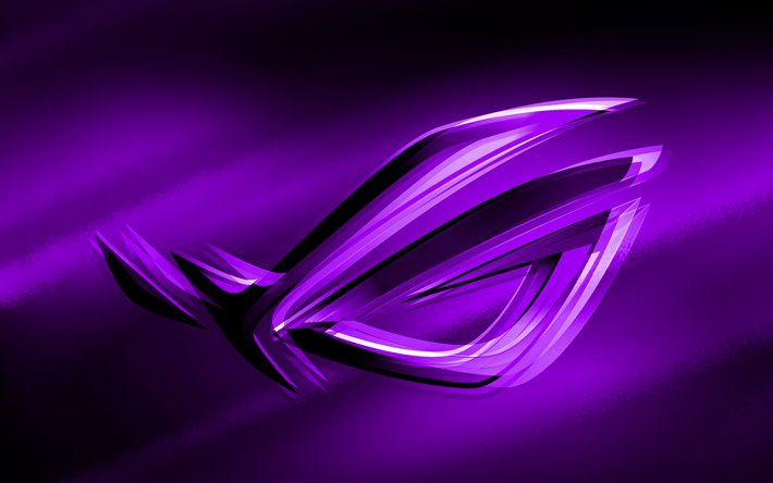 4k, RoG violet logo, violet blurred background, Republic of Gamers, RoG 3D logo, ASUS, creative, RoG