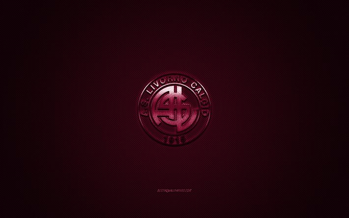 AS Livorno Calcio, Italian football club, Serie B, viininpunainen logo, viininpunainen hiilikuitu tausta, jalkapallo, Livorno, Italia, KUTEN Livorno logo