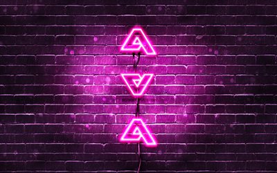 4K, Ava, vertical text, Ava name, wallpapers with names, female names, purple neon lights, picture with Ava name