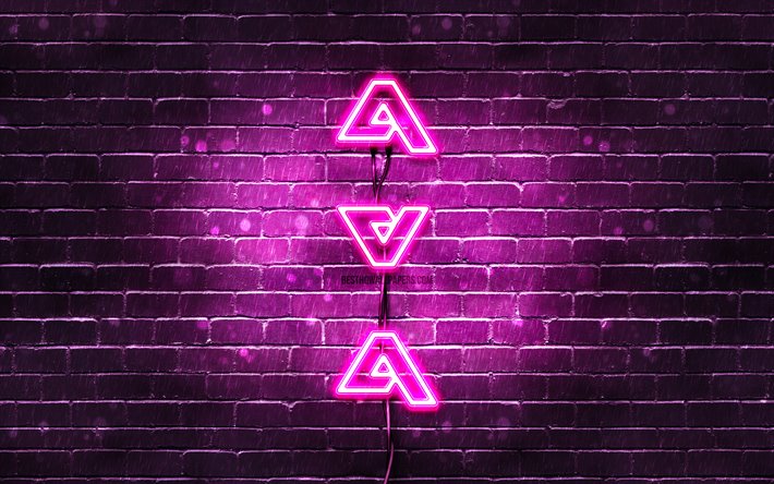 4K, Ava, texto vertical, Ava nome, pap&#233;is de parede com os nomes de, nomes femininos, roxo luzes de neon, imagem com Ava nome