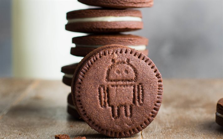 Android logotipo, cookies de chocolate, doces, emblema, cookies, Android