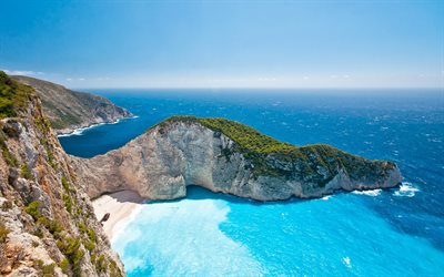 Zakynthos, Joniska Havet, vacker &#246;, rock, seascape, beach, bl&#229; lagunen, Zante, Grekland