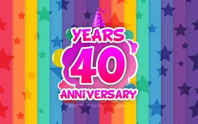 4k, 40 Years Anniversary, colorful clouds, Anniversary concept, rainbow background, 40th anniversary sign, creative 3D letters, 40th anniversary