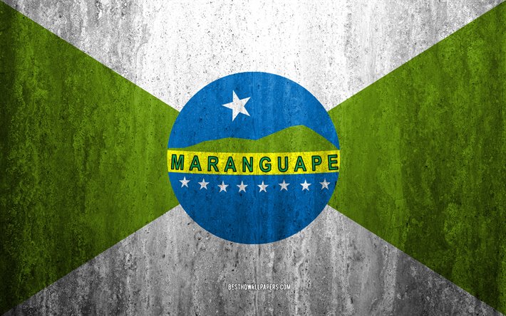 Bandeira de Maranguape, 4k, pedra de fundo, Cidade brasileira, grunge bandeira, Maranguape, Brasil, Maranguape bandeira, grunge arte, textura de pedra, bandeiras das cidades brasileiras