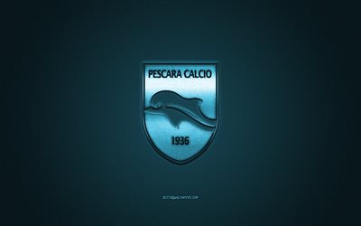 Delfino Pescara 1936, Italian football club, Serie B, blue logo, blue carbon fiber background, football, Pescara, Italy, Delfino Pescara logo