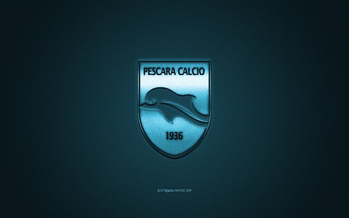 delfino pescara 1936, italienische fu&#223;ball-club, serie b, blaue logo, blau-carbon-faser-hintergrund, fu&#223;ball, pescara, italien, delfino pescara-logo