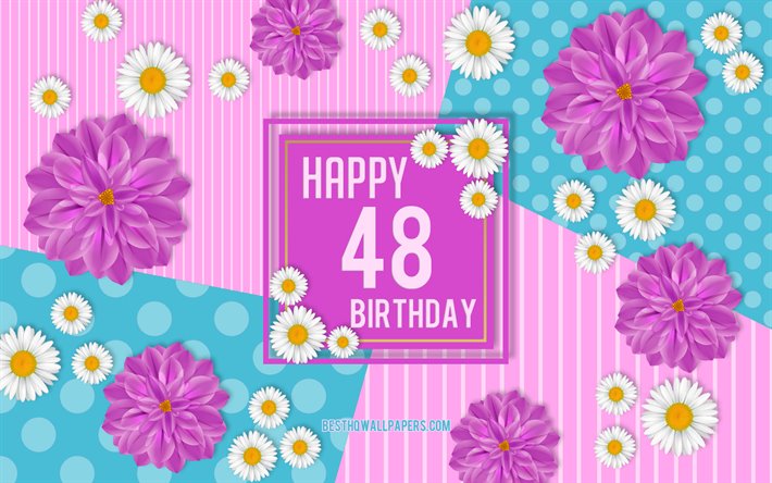 48th Happy Birthday, Spring Birthday Background, Happy 48th Birthday, Happy 48 Years Birthday, Birthday flowers background, 48 Years Birthday, 48 Years Birthday party