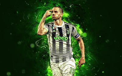 Leonardo Bonucci, 2019, Juventus FC, green neon lights, italian footballers, soccer, Serie A, Italy, Bonucci, football, Juve, Bianconeri