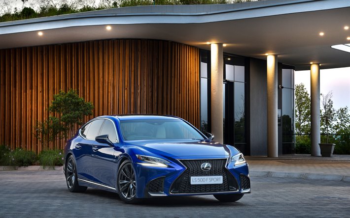 Lexus LS, 2019, exterior, vista frontal, sedan azul, novo azul LS, carros japoneses, LS 500 F SPORT, Lexus