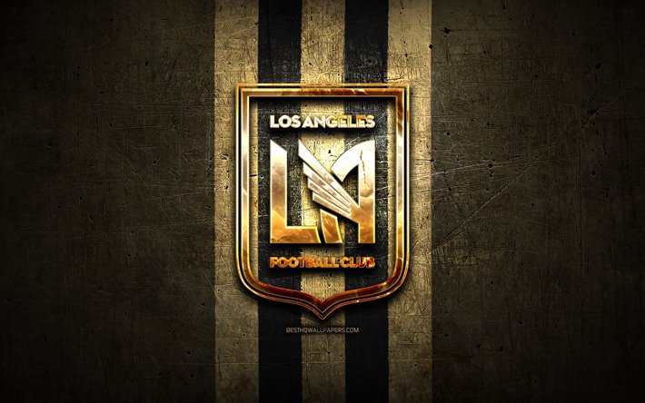 Los Angeles FC, golden logo, MLS, brown metal background, american soccer club, LA FC, United Soccer League, Los Angeles FC logo, soccer, USA
