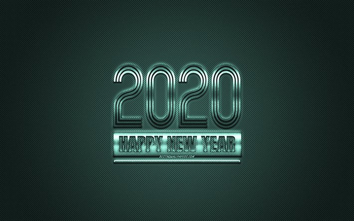 Happy New Year 2020, Blue 2020 background, Blue metal 2020 background, 2020 concepts, Christmas, 2020, Blue carbon texture