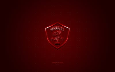 AC Perugia Calcio, Italiensk fotboll club, Serie B, r&#246;d logo, red kolfiber bakgrund, fotboll, Perugia, Italien, Perugia Fotboll logotyp