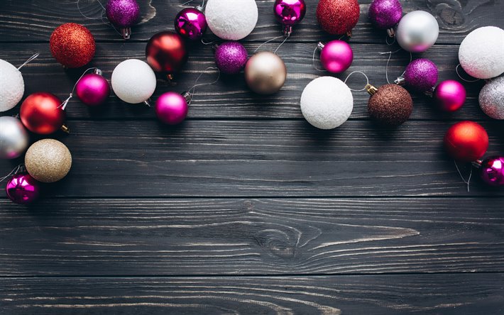 Download wallpapers colorful christmas balls, 4k, xmas decorations, New ...