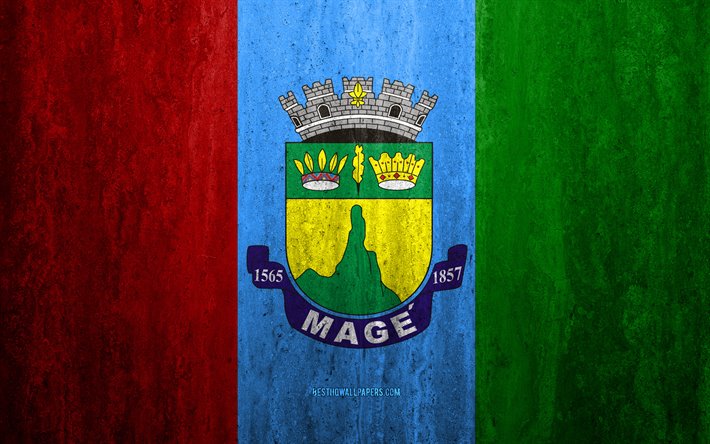 Flag of Mage, 4k, stone background, Brazilian city, grunge flag, Mage, Brazil, Mage flag, grunge art, stone texture, flags of brazilian cities