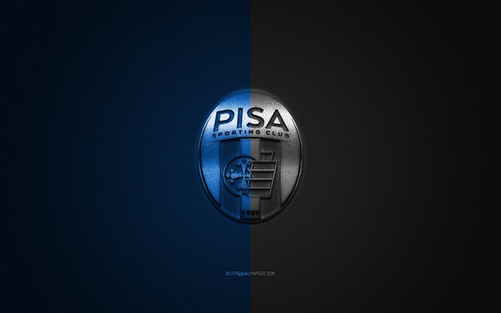 AC Pisa 1909, Pisa SC, Italian football club, Serie B, blue logo, blue carbon fiber background, football, Pisa, Italy, Pisa SC logo