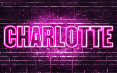 Charlotte, 4k, pap&#233;is de parede com os nomes de, nomes femininos, Charlotte nome, roxo luzes de neon, texto horizontal, imagem com nome de Charlotte