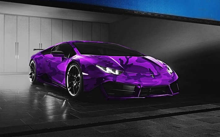 Purple Lamborghini Aventador SV, 2019, purple camouflage, front view, Aventador, purple supercar, italian sports cars, Lamborghini