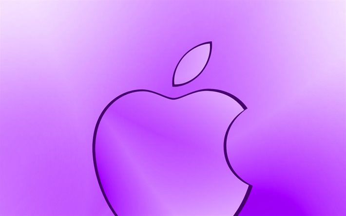 Apple violett logotyp, kreativa, violett suddig bakgrund, minimal, Apples logotyp, konstverk, Apple