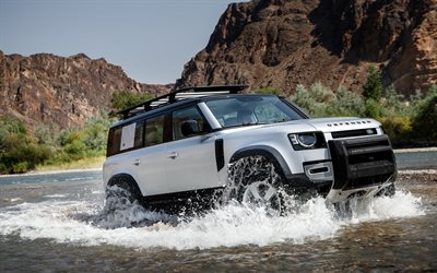 4k, Land Rover Defender, fiume, 2019 auto, fuoristrada, Suv, 2019 Land Rover Defender, Land Rover