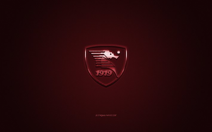 US Salernitana 1919, Italian football club, Serie B, burgundy logo, burgundy carbon fiber background, football, Salerno, Italy, US Salernitana 1919 logo