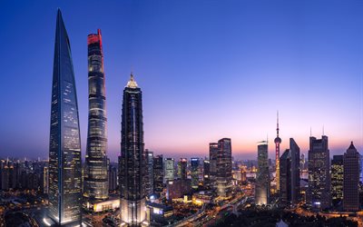 Lujiazui, 4k, edifici moderni, Lokatse, i grattacieli di Shanghai, Asia, Cina