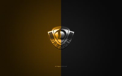 SG Dynamo Dresden, Saksalainen jalkapalloseura, Bundesliga 2, keltainen-musta-logo, keltainen-musta hiilikuitu tausta, jalkapallo, Dresden, Saksa, SG Dynamo Dresden-logo