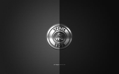 Spezia Calcio, Italian football club, Serie B, black and white logo, black and white carbon fiber background, football, La Spezia, Italy, Spezia Calcio logo
