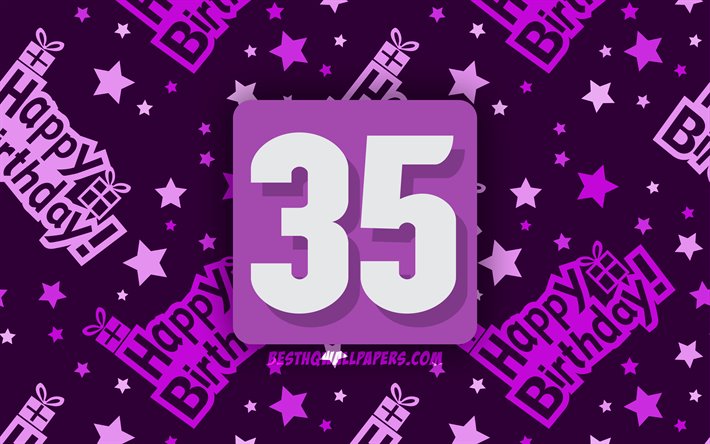 4k, Heureux de 35 Ans d&#39;Anniversaire, violet abstrait, fond, F&#234;te d&#39;Anniversaire, un minimum de, (35e Anniversaire, Heureux 35e anniversaire, illustration, Anniversaire concept, 35e F&#234;te d&#39;Anniversaire