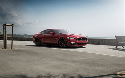 Ford Mustang, 4k, tuning, 2019 autot, superautot, Punainen Ford Mustang, 2019 Ford Mustang, amerikkalaisten autojen, Ford