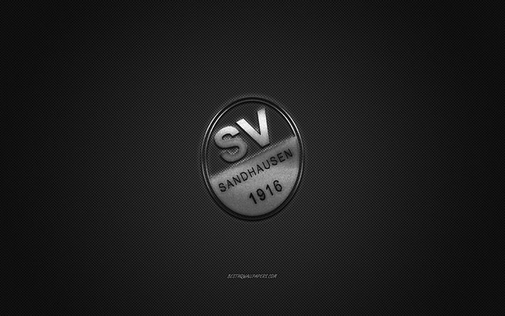 SV Sandhausen, ドイツサッカークラブ, ブンデスリーガ2, 銀色マーク, グレーの炭素繊維の背景, サッカー, Sandhausen, ドイツ, SV Sandhausenロゴ