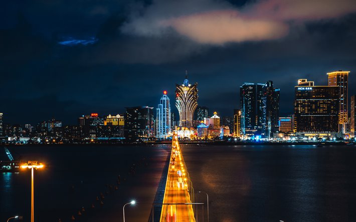 Grand Lisboa, 4k, Macau, modern buildings, nightscapes, China, Asia