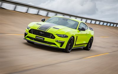 En 2020, la Ford Mustang R-Spec, vue de face, vert coup&#233; sport, tuning Mustang, vert supercar, am&#233;ricain des voitures de sport, Ford