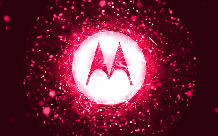Logotipo rosa da Motorola, 4k, luzes de n&#233;on rosa, criativo, fundo abstrato rosa, logotipo da Motorola, marcas, Motorola