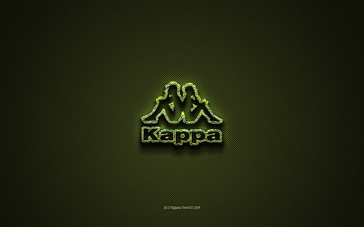 Logo Kappa, logo creativo verde, logo arte floreale, emblema Kappa, trama in fibra di carbonio verde, Kappa, arte creativa